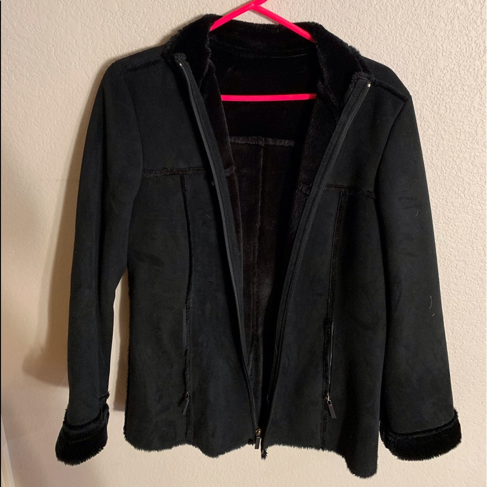 Suede jacket faux fur lining